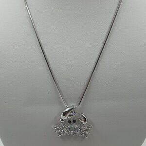 Silver tone Crab Necklace with Multi-color Swarovski Crystals.